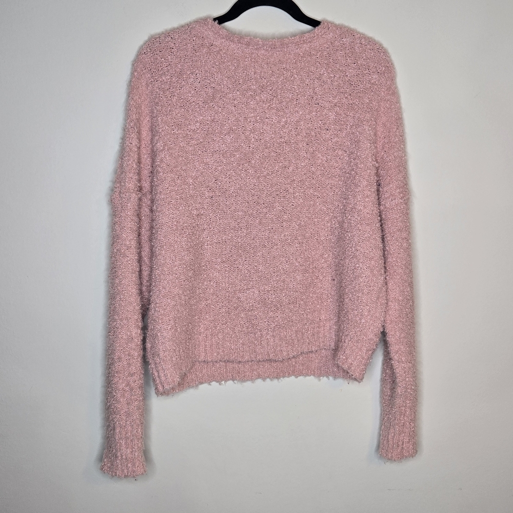 Free People Textured V-Neck Sweater Soft Pink Pullover - Picture 12 of 13